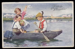 AK Glückwünsche Pfingsten: Lachende Kinder Im Boot, ALTONA / ELBE 9.5.1913 - Altri & Non Classificati