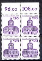 675 Burgen U.Schl. 120 Pf OR-Viererbl. ** Postfrisch - Unused Stamps