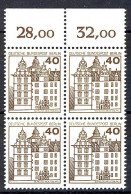 614 Burgen U.Schl. 40 Pf OR-Viererbl. ** Postfrisch - Nuevos