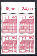 611 Burgen U.Schl. 60 Pf OR-Viererbl. ** Postfrisch - Unused Stamps