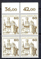 537 Burgen U.Schl. 60 Pf OR-Viererbl. ** Postfrisch - Unused Stamps