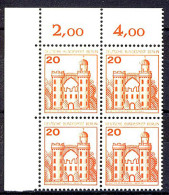 533 Burgen U.Schl. 20 Pf Eck-Vbl. Ol ** Postfrisch - Nuevos