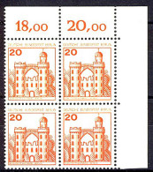 533 Burgen U.Schl. 20 Pf Eck-Vbl. Or ** Postfrisch - Nuevos