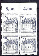 532 Burgen U.Schl. 10 Pf OR-Viererbl. ** Postfrisch - Ongebruikt