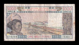 West African St. Senegal 5000 Francs 1992 Pick 708Kq Bc/Mbc F/Vf - Stati Dell'Africa Occidentale