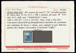 1949 DEMOCRATICA L.30 N. 563 NUOVO** INTEGRO FILIGRANA LETTERE CERT. CAFFAZ - MNH CENTERED WATERMARK LETTER CAFFAZ EXP. - 1946-60: Ungebraucht