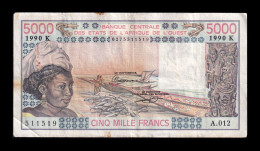 West African St. Senegal 5000 Francs 1990 Pick 708Km Bc/Mbc F/Vf - États D'Afrique De L'Ouest