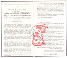 DP Anna Vergauwen ° Haasdonk Beveren Waas 1879 † Sleidinge 1952 Van Bunderen Verelst Vernimmen Lenjou Hoefmans Kessels - Devotieprenten