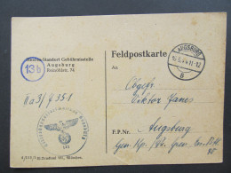 KARTE Augsburg Heeres Standort Gebührnisstelle 1944 Feldpost 1939 /// D*59472 - Lettres & Documents