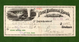 USA Check First National Bank Of Helena MONTANA 1892 GEISER - Other & Unclassified