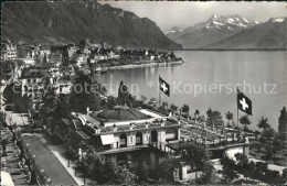 11651727 Montreux VD Pavillon Des Sports Et Dents Du Midi Lac Leman Flagge Montr - Altri & Non Classificati