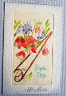 CPA Brodée Années 1910 * BONNE FÊTE Sainte Marie Fleurs Diverses - Bordados