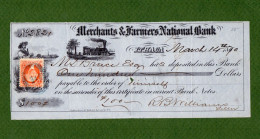 USA Check Merchants & Farmers National Bank ITHACA, New York 1870 VERY RARE ! - Altri & Non Classificati