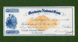 USA Check Merchants National Bank Of Burlington Vermont 1870 - Altri & Non Classificati