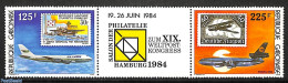 Gabon 1984 Hamburg Philatelic Salon 2v+tab [:T:], Mint NH, Transport - Stamps On Stamps - Aircraft & Aviation - Neufs