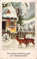 H2100 - Glückwunschkarte Neujahr - Winterlandschaft Bambi - Erika - Nouvel An