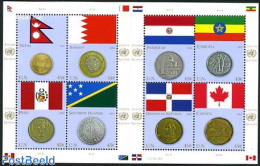 United Nations, New York 2012 Flags & Coins 8v M/s, Mint NH, History - Nature - Various - Coat Of Arms - Flags - Birds.. - Geografía