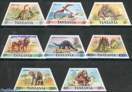 Tanzania 1988 Animals & Pre-historic Animals 8v, Mint NH, Nature - Animals (others & Mixed) - Cat Family - Elephants -.. - Prehistóricos