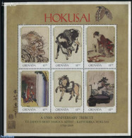 Grenada 1999 Hokusai 6v M/s, Mint NH, Nature - Horses - Art - East Asian Art - Paintings - Autres & Non Classés