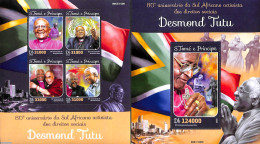 Sao Tome/Principe 2016 Desmond Tutu 2 S/s, Mint NH, History - Religion - Human Rights - Nobel Prize Winners - Religion - Nobel Prize Laureates