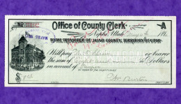 USA Check Office Of County Clerk 1896 Juab County Nephi Utah VERY RARE - Andere & Zonder Classificatie