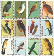 Suriname Surinam 2012 Tropical Forest Birds Set Of 12 Stamps In Block 3x4 MNH - Uccelli Canterini Ed Arboricoli