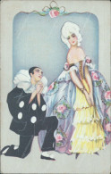 Cs97 Cartolina Art Deco Pierrot E Colombina Illustratore Artist Chiostri - Other & Unclassified