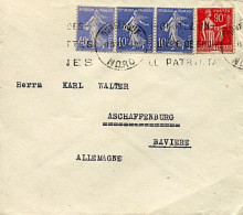 De Dunkerque Vers Aschaffenburg (Bavière) - 10 Avril 1933 - Affranchissement Mixte Semeuse Camée / Paix - 1906-38 Säerin, Untergrund Glatt