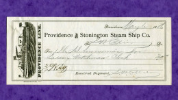 USA Check Providence And Stonington Steam Ship 1886 Co. 1886 EXTREMELY RARE - Otros & Sin Clasificación