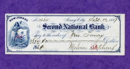 USA Check Second National Bank Jersey City 1886 New Jersey - Altri & Non Classificati