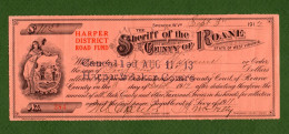 USA Check Sheriff Of The COUNTY OF ROANE Spencer, WV 1912 - VERY RARE !  N.384 - Autres & Non Classés