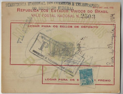 Brazil 1936 Money Order By Air Mail From Rio De Janeiro To Bahia Vale Postal Stamp 50,000 Reis + Definitive 1000 Réis - Covers & Documents