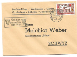 125 - 62 - Enveloppe Avec Oblit Spéciale "Schwyz Bundesfeier 1941" - Marcofilia