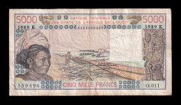 West African St. Senegal 5000 Francs 1989 Pick 708Kd Bc/Mbc F/Vf - États D'Afrique De L'Ouest