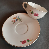 Lot 6 - 1 Tasse En Faïence De DIGOIN SARREGUEMINES, Oiseau De Paradis. Bon état. Fleurs Identiques Sur Tasse Et Soucoupe - Tasas