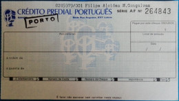 Portugal, Cheque - Crédito Predial Português. Porto (Carimbo A Preto) - Chèques & Chèques De Voyage