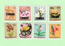Congo Belge 13 Timbres Neufs Dont 2 Oblitérés Les Fleurs Rhinocéros Orynx Okapi (7 Timbres Surimpression Congo) - Unused Stamps