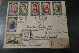 1ère LIAISON AERIENNE FRANCE CANADA  LETTRE RECOMMANDEE  28 09 1950  BEAUVAIS MONTREAL - Primi Voli