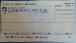 Portugal, Cheque - Crédito Predial Português. Garrett, Porto - Assegni & Assegni Di Viaggio