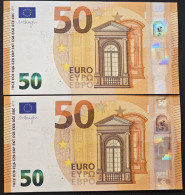 50 Euro 2° Serie Italia J032 D5 - SA4542576035/044 Due Banconote FDS/UNC Draghi - 50 Euro