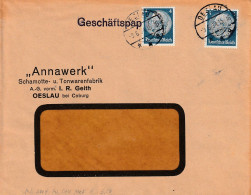 Oeslau 1934, Firm Löchung W, Annawerk (Schamotte- U. Tonwarenfabrik) - Storia Postale