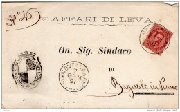 1891  LETTERA CON ANNULLO  NOVELLARA REGGIO EMILIA - Marcofilía