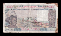 West African St. Senegal 5000 Francs 1982 Pick 708Kf(2) Bc/Mbc F/Vf - West-Afrikaanse Staten