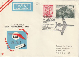 WIEN  - FRANKFURT / M.    PARIS    1° CARAVELLE   - FLUG - Manual Postmarks