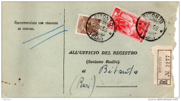 1955 CARTOLINA RACCOMANDATA CON ANNULLO BITONTO BARI - 1946-60: Poststempel