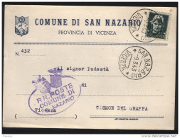 1943 CARTOLINA CON ANNULLO SAN NAZZARIO VICENZA - Marcofilie