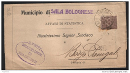 1909  LETTERA CON ANNULLO  SALA BOLOGNESE BOLOGNA - Marcophilie