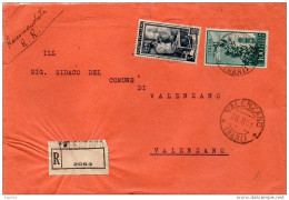 1951 LETTERA RACCOMANDATA CON ANNULLO VALENZANO BARI - 1946-60: Storia Postale