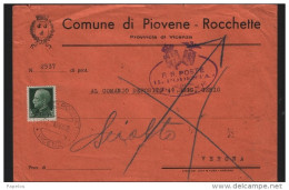 1943  LETTERA CON ANNULLO ROCCHETTE VICENZA - Marcofilie