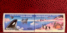 CHILI 1990 2 V Neuf MNH ** Mi 1401 /2 YT 1017 /8 Emperor Penguin Antarctique Antartico CHILE - Pingouins & Manchots